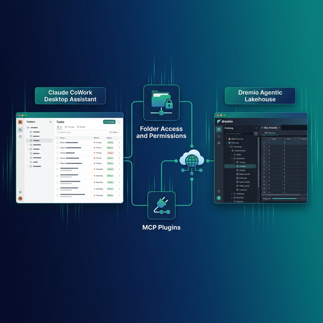 Claude CoWork desktop assistant connecting to Dremio Agentic Lakehouse