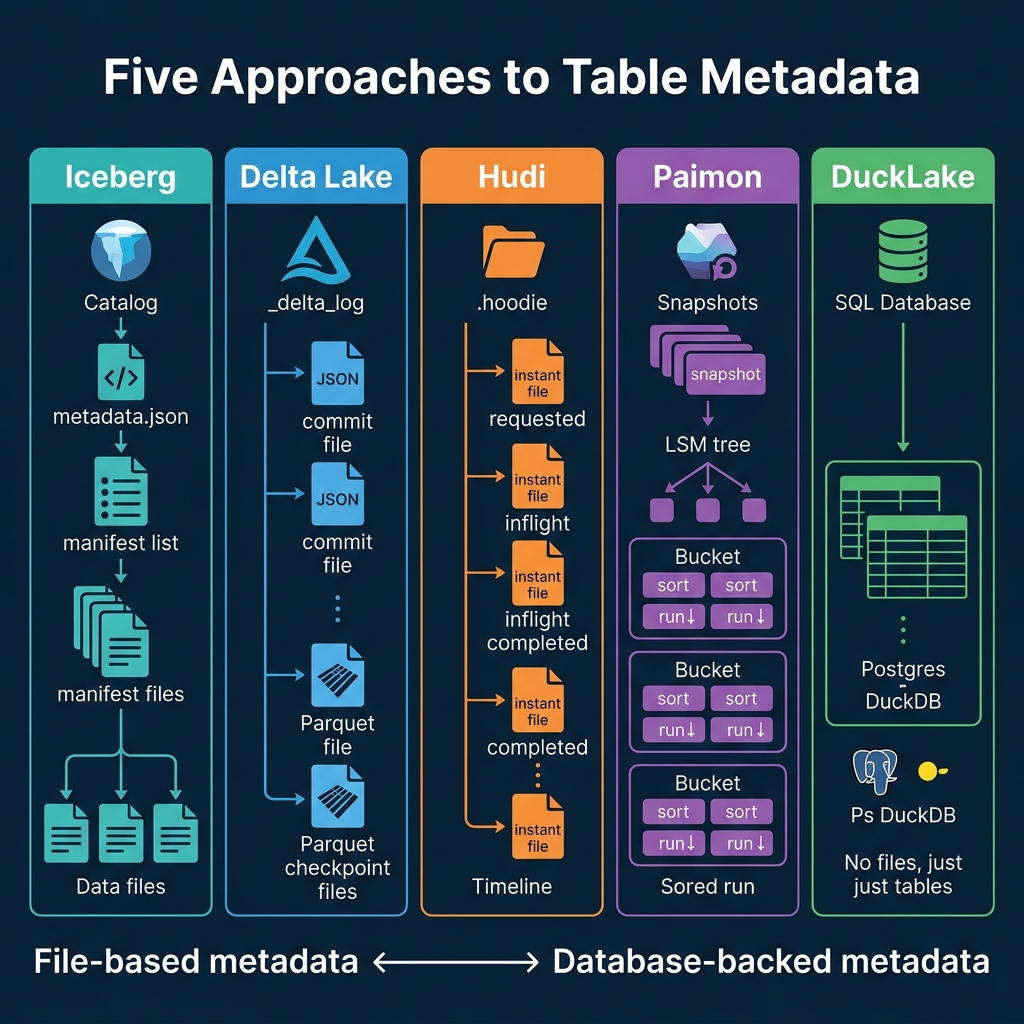 Five approaches to table metadata from file-based to database-backed