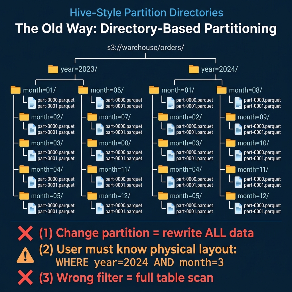 Hive-style directory-based partitioning with its three core problems