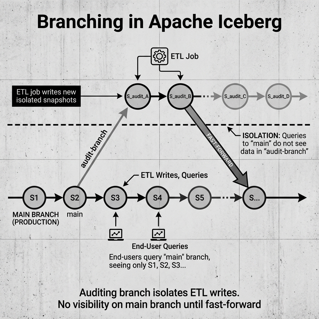 Iceberg branching isolating ETL writes from main production queries