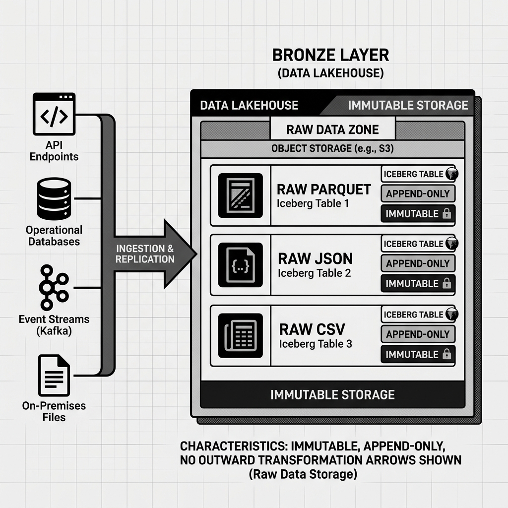 Bronze Layer Architecture in a Data Lakehouse