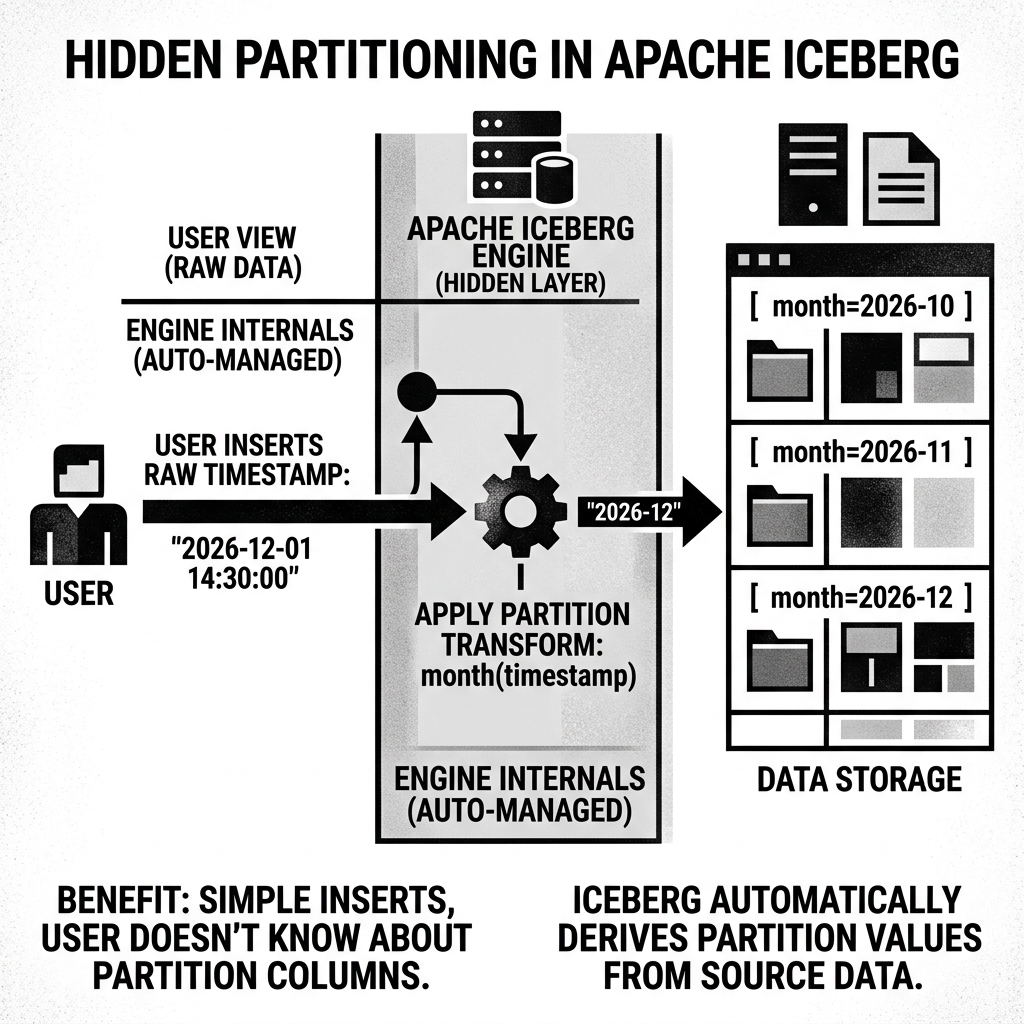 Iceberg automatically applying partition transforms to raw data