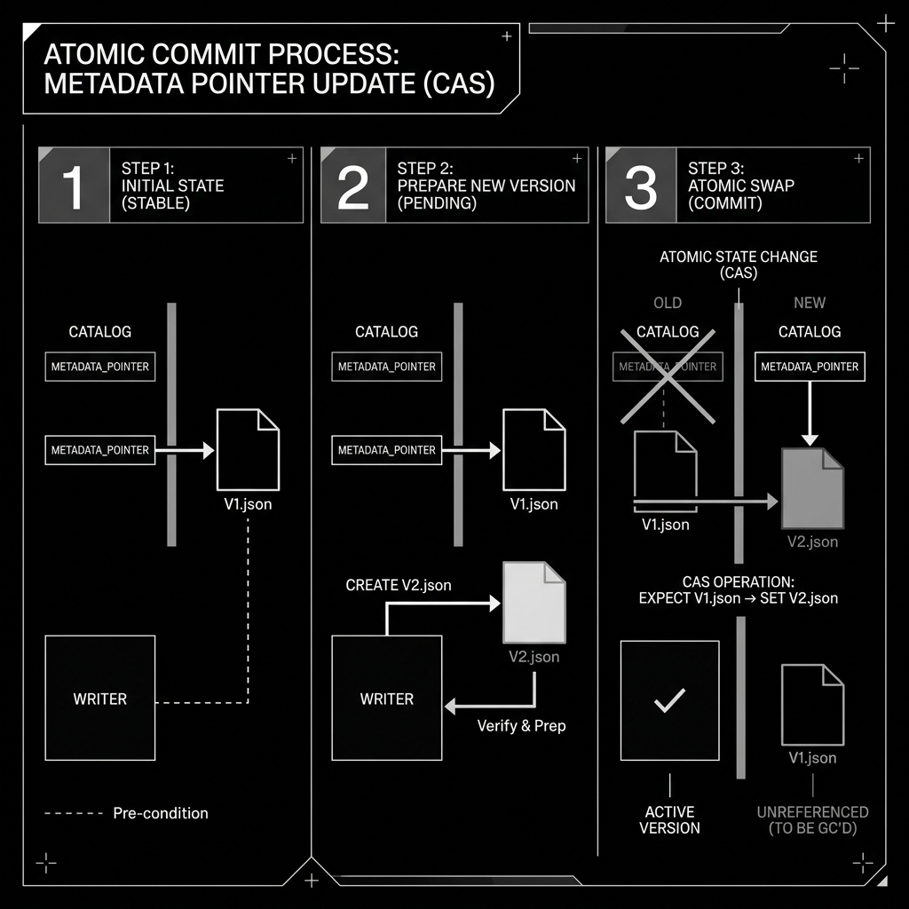Atomic Compare-and-Swap Metadata Pointer Commit