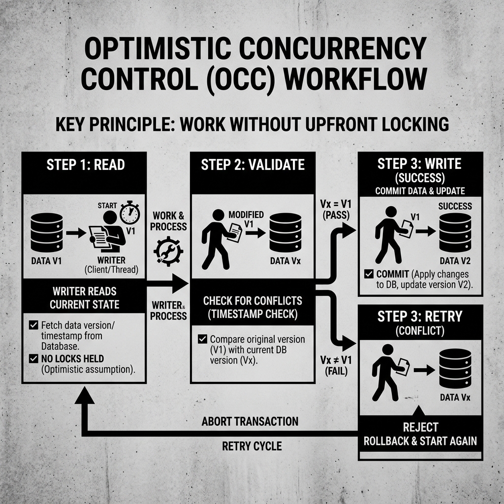Optimistic Concurrency Control Three-Step Workflow