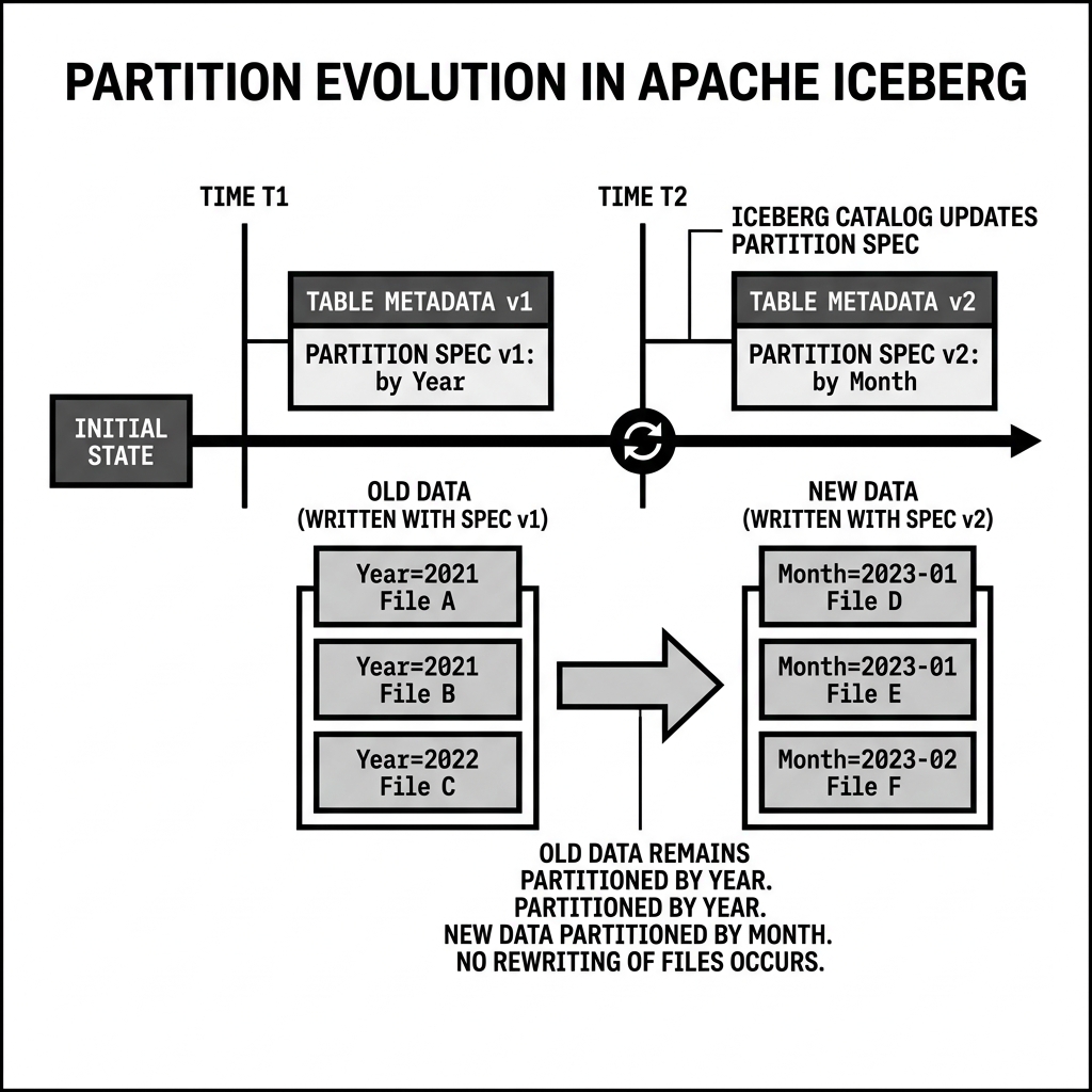 Partition Spec Evolution maintaining old and new data layouts