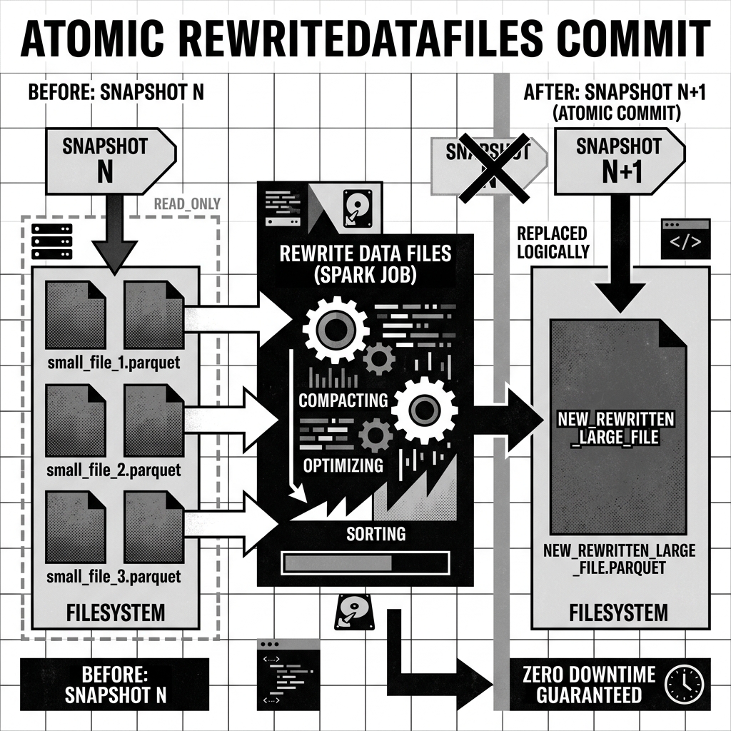 Atomic swap replacing small files with a new large file without downtime