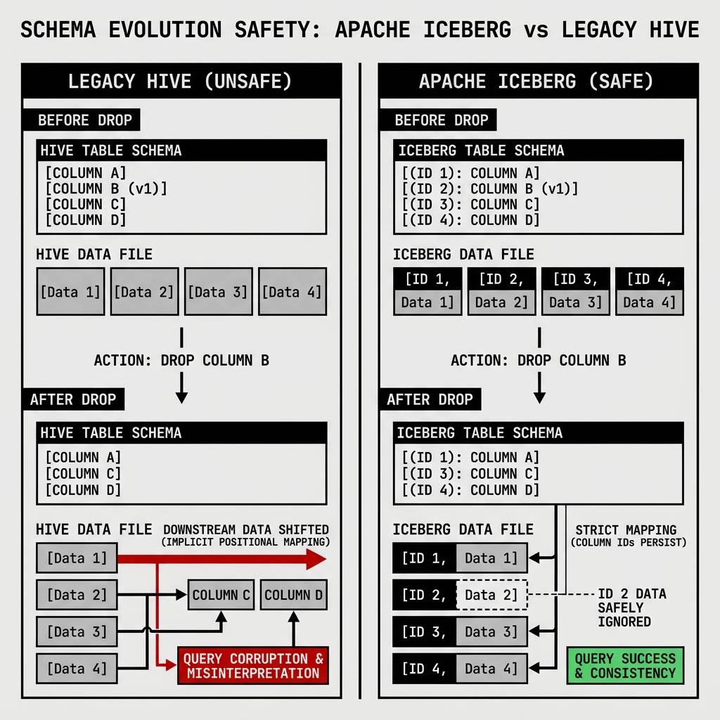 Comparing the safety of Iceberg's ID tracking against Legacy Hive's positional tracking