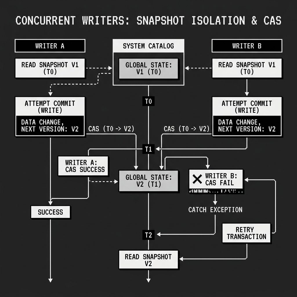 Snapshot Isolation resolving concurrent writer conflicts via CAS