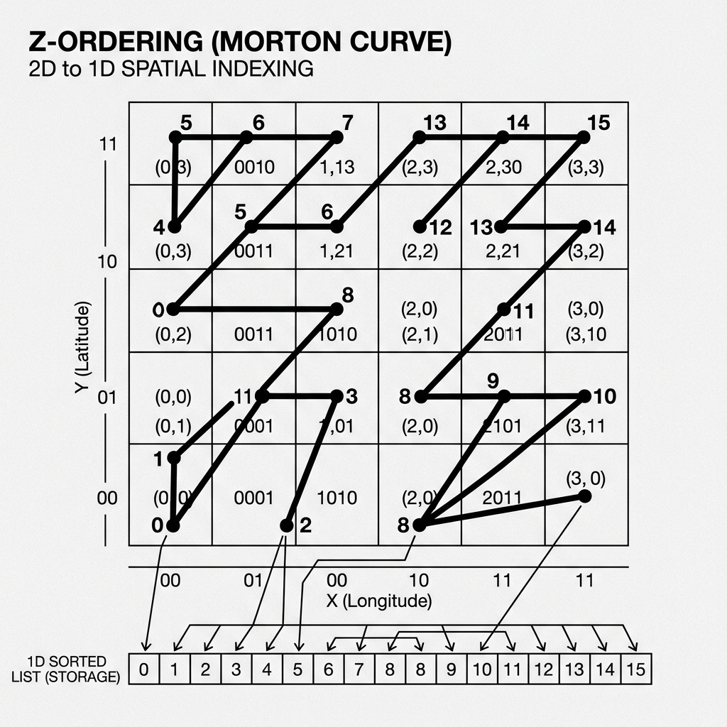 Z-Ordering mapping multi-dimensional data to 1D storage