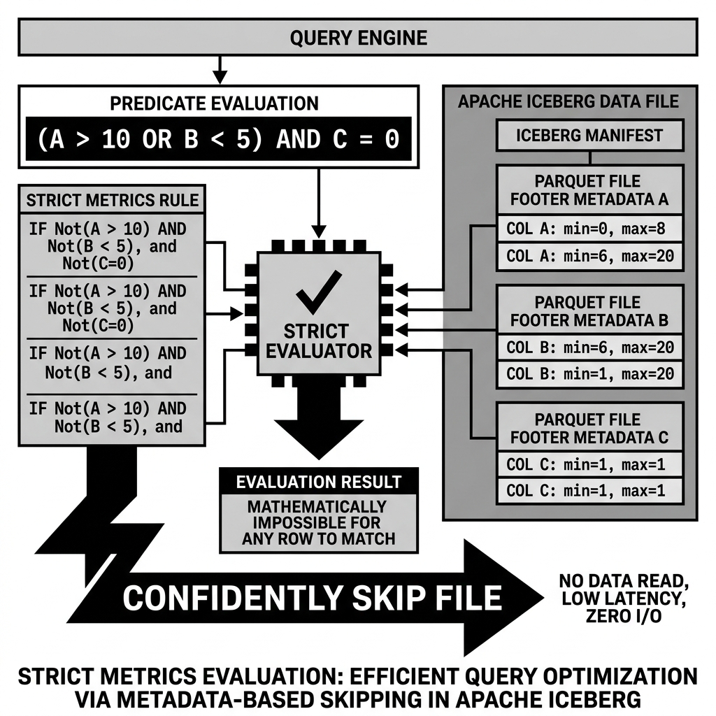 Strict Metrics evaluating a complex predicate to skip a file
