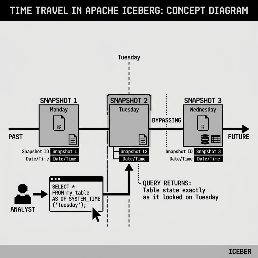 Time travel query bypassing current state to read historical snapshot