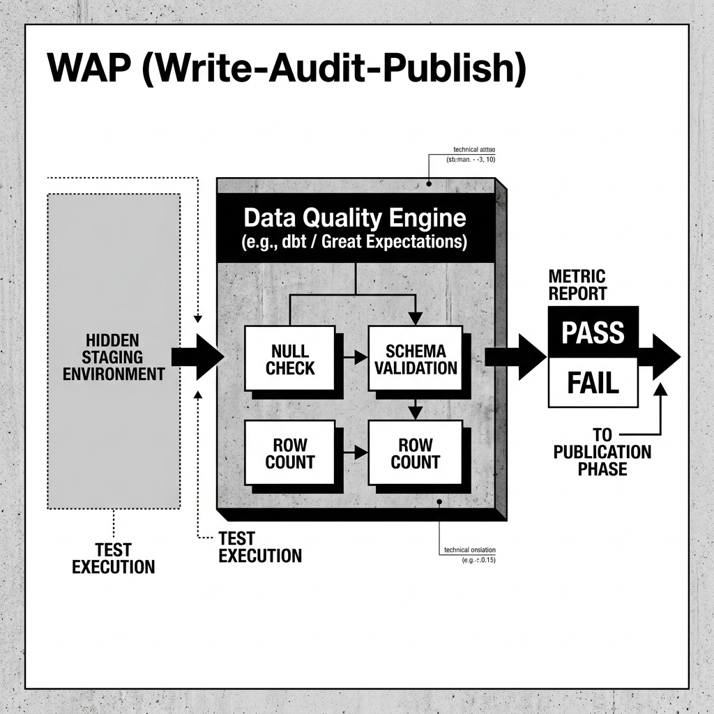 Data quality engine running tests against a hidden staging environment