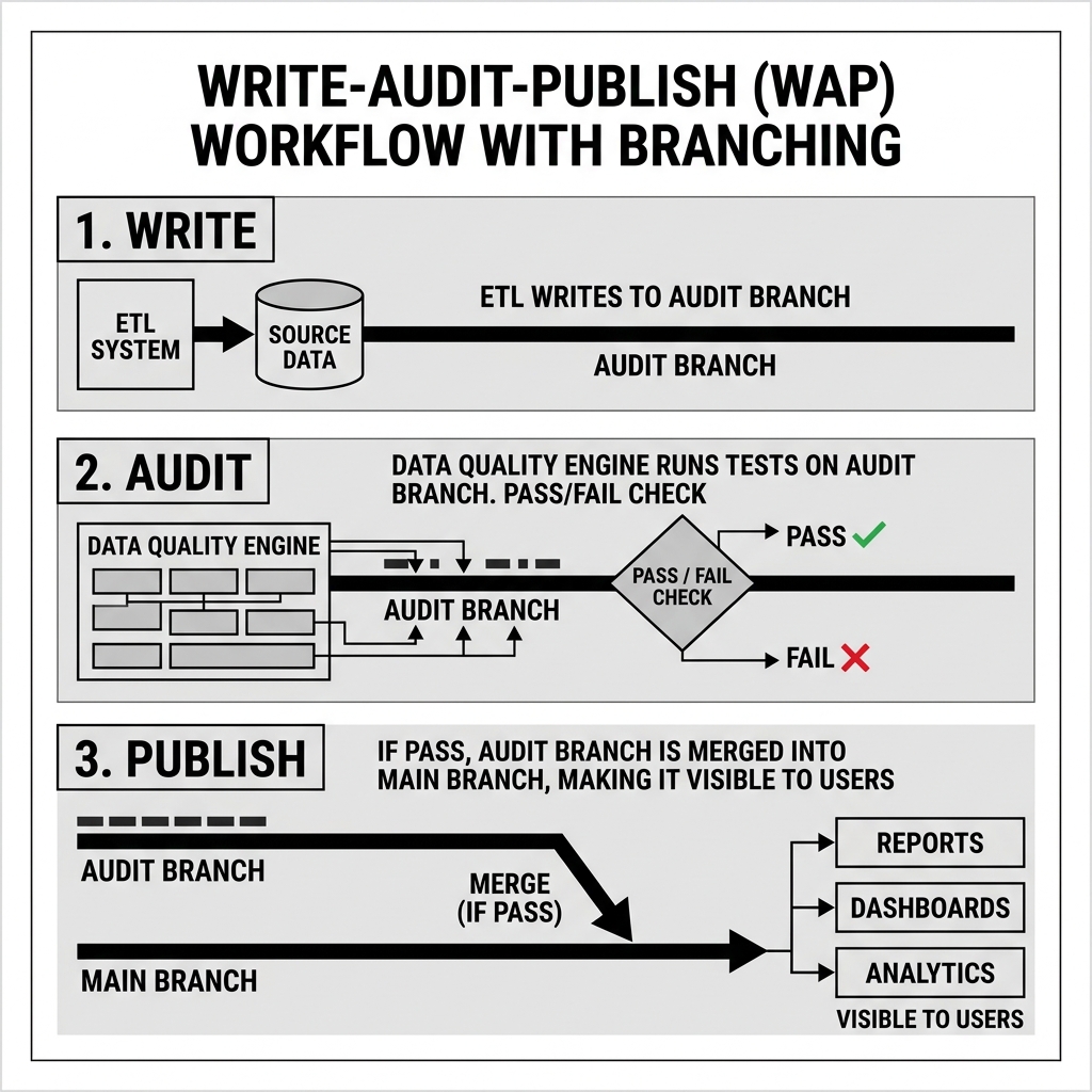 The Write-Audit-Publish workflow utilizing Iceberg branching